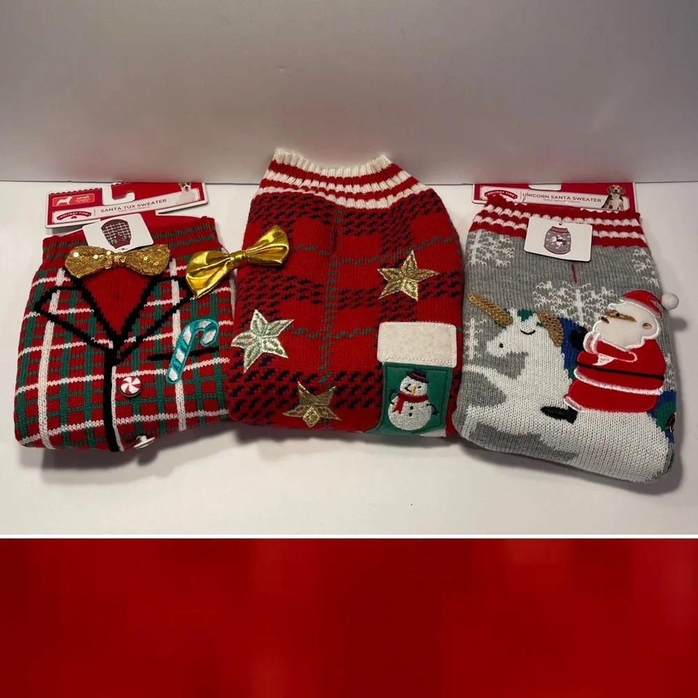 Bundle 3 Holiday Time Dog Sweater-1 Small 2 Medium